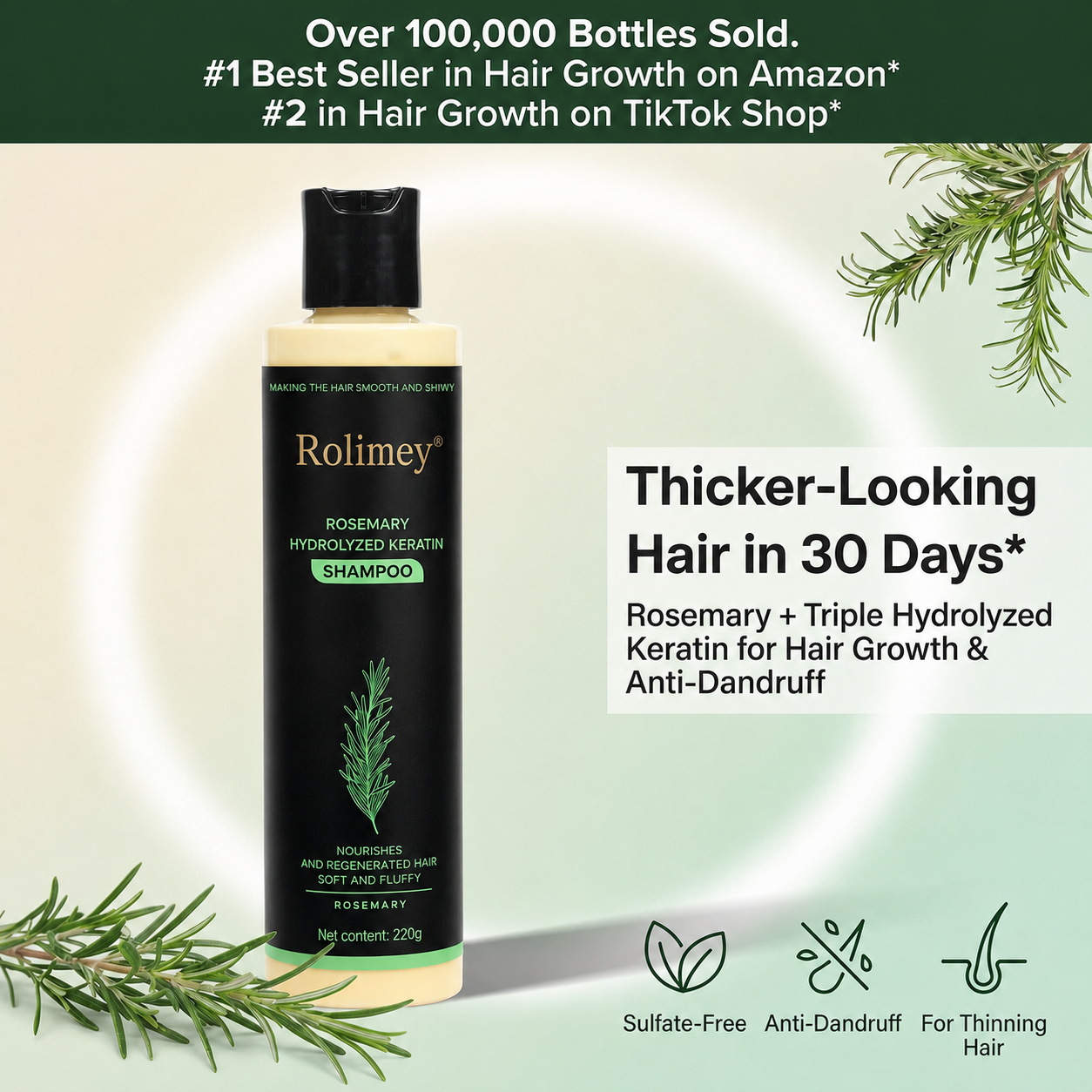 💫Rolimey® Rosemary Shampoo | Hair Growth & Anti-Dandruff Scalp Treatment